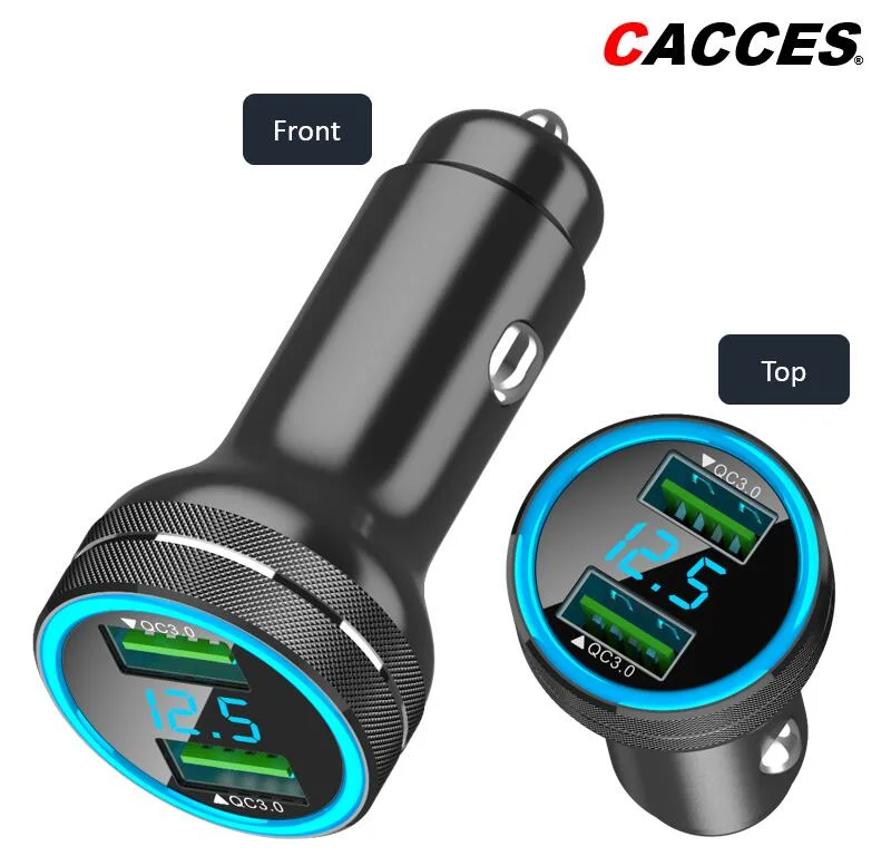 USB-Kfz-Ladegerät, zweifach, QC3 Anschlüsse, 36W/5A (ganz Metall) Digital Fast Car Charger Mini Zigarette USB Adapter Mini Auto Ladegerät Schnellladung kompatibel mit allen Smartphone