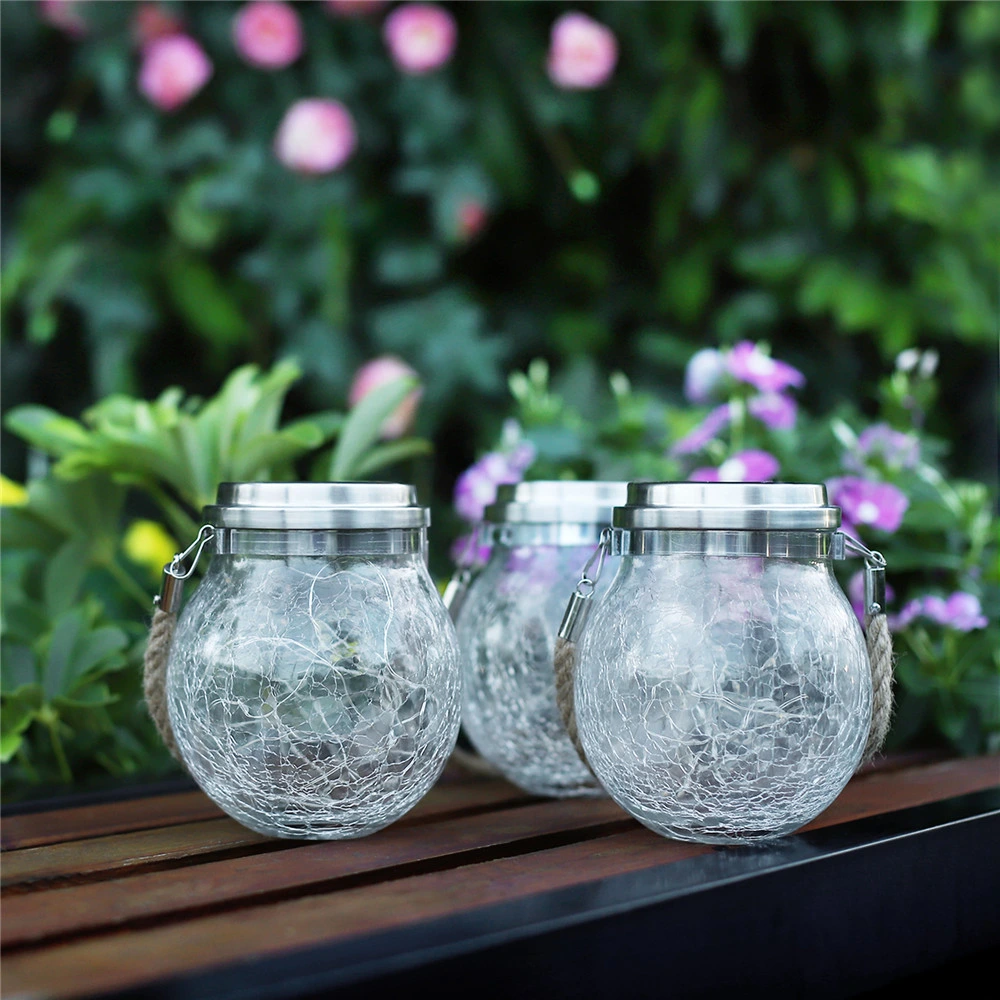 Waterproof Decoration Solar Crack Glass Jar Light for Outdoor Tree Fence