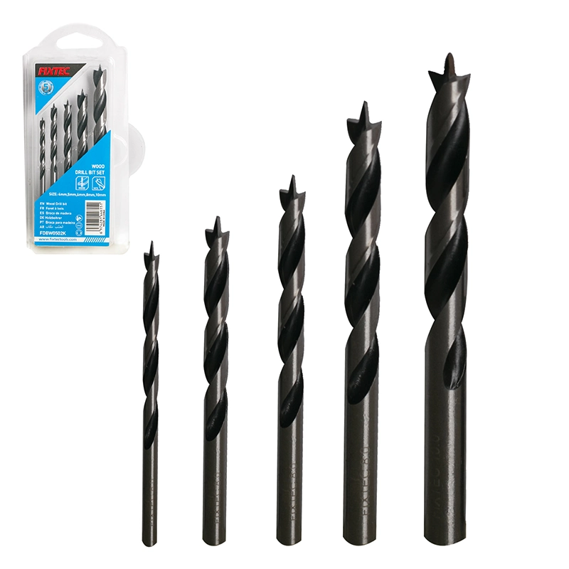 Fixtec Twist Drill Bits Straight Shank Internal Cooling Drill Bit 4, 5, 6, 8, 10mm 5PCS Wood Twist