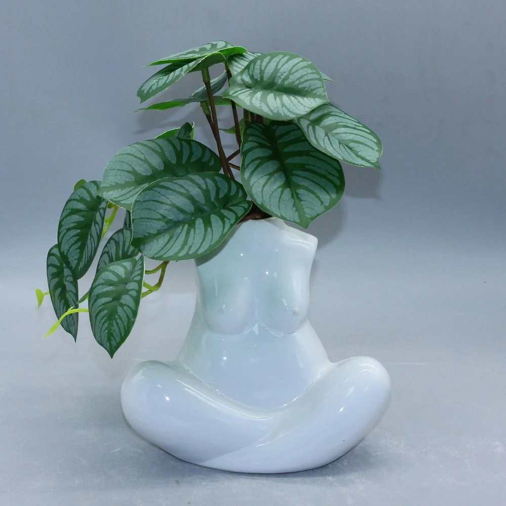 Artificial Green Plant in Ceramic Sexy Lady Body Pot, Potted Plant Table Decoration