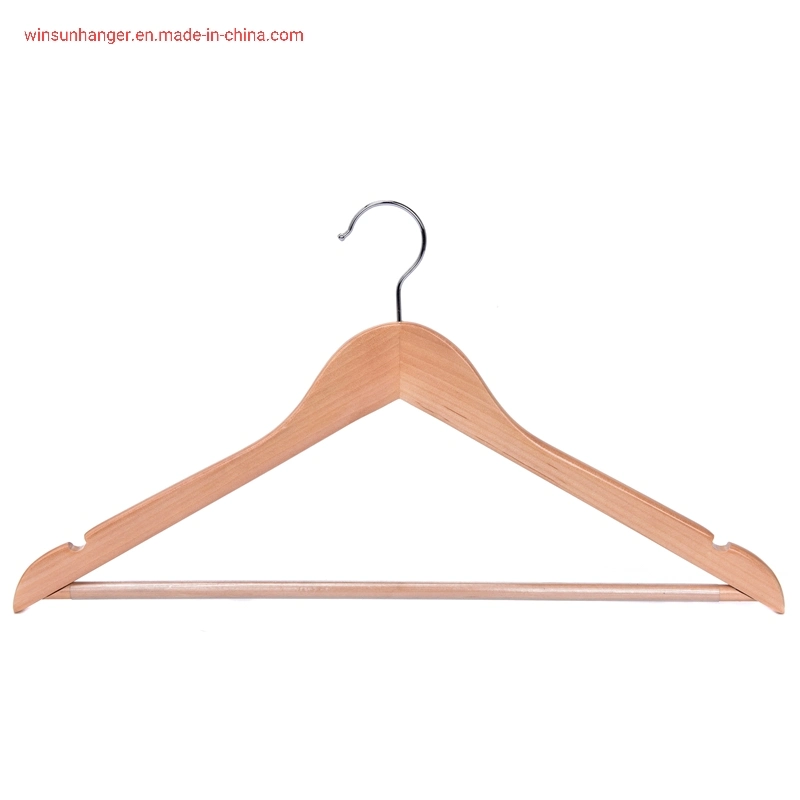 2022 Natural Wooden Clothes Pants Curved Hanger with Antislip Bar BSCI Factory Price