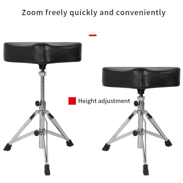 Factory OEM Drum Parts Foldable Drum Chairs Electroplate Zinc Alloy +Sponge+Flannelette/PU Leather Adjustable Drum Seat Rotatable Saddle Drum Throne