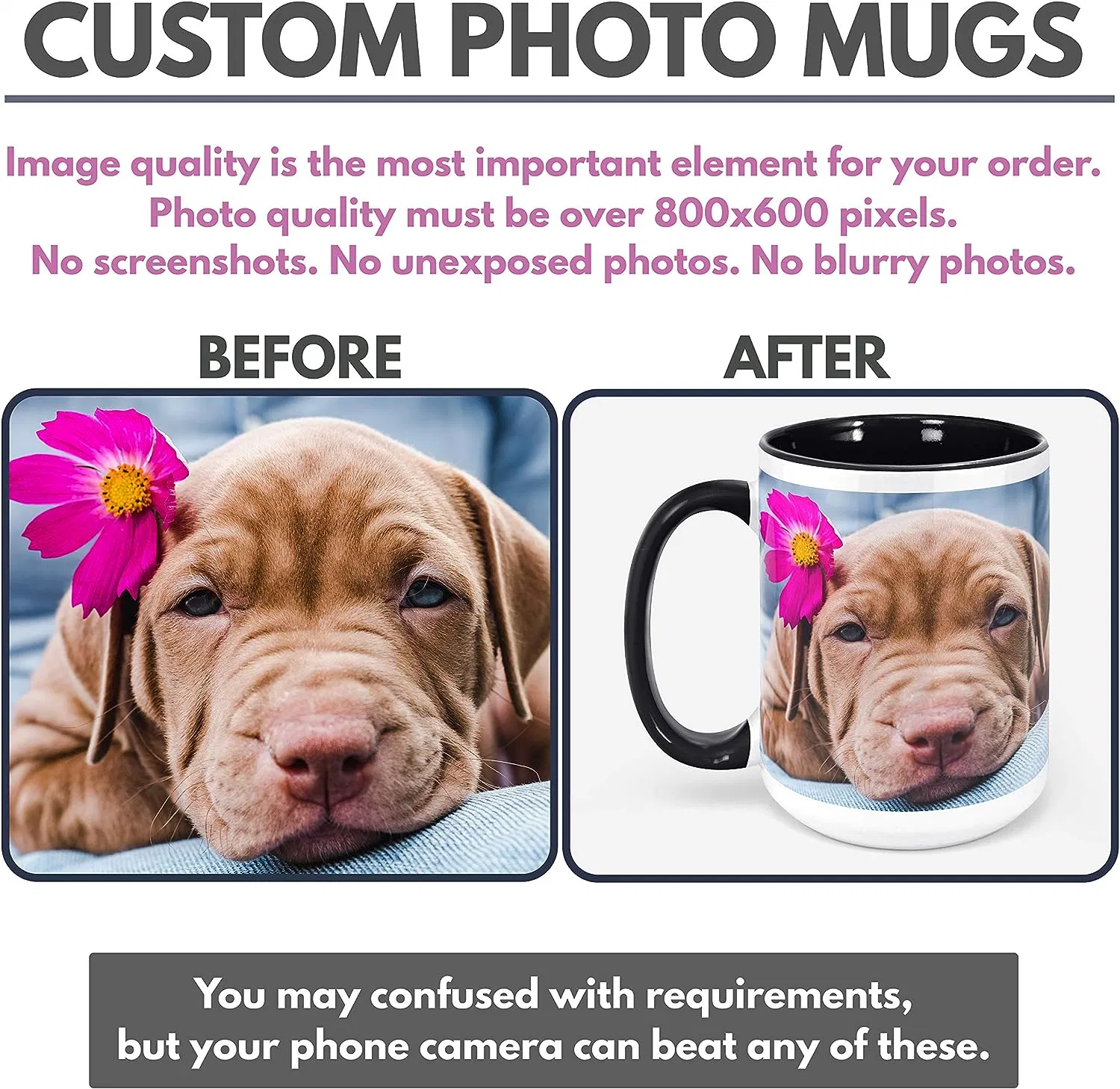 Custom Coffee Mug, Custom Black Mug with Picture, 11 Oz, Customized Mugs with Photo for Best Friends, Family, Gift