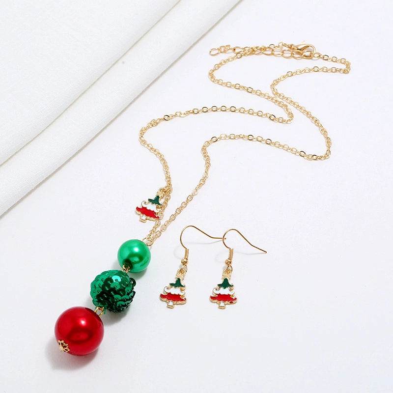 New Creative Christmas Drip Christmas Tree Necklace Earrings Pendant Jewelry Christmas Jewelry Set