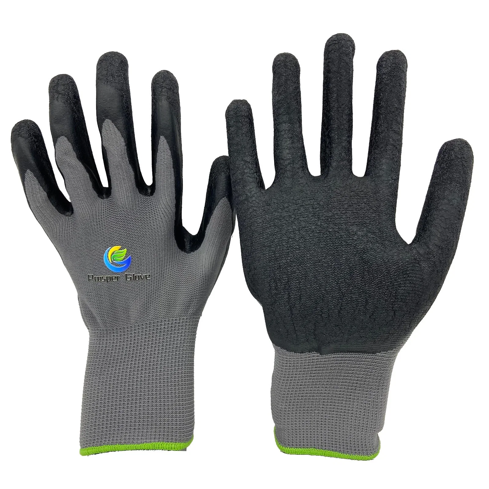 Black Crinkle Pattern Qualified Latex Coated Work Gloves Latex Coated Work Gloves