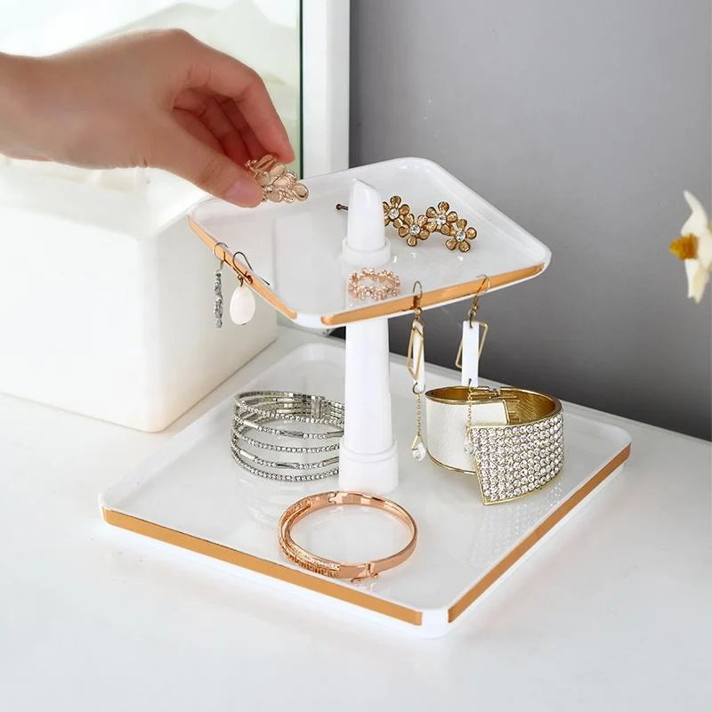 Desktop Detachable Jewelry Accessories Rings Earrings Storage Holder Plastic Rose Gold Marble Jewelry Storage Organizer Tray