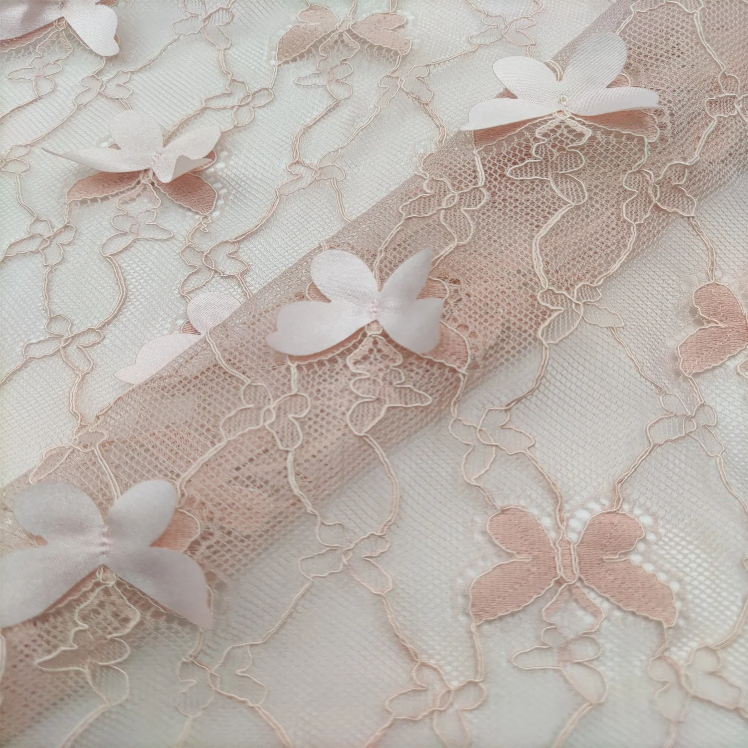 Nylon Spandex Lace with 3D Butterfly Embroidery Fabric for Garment Fabric