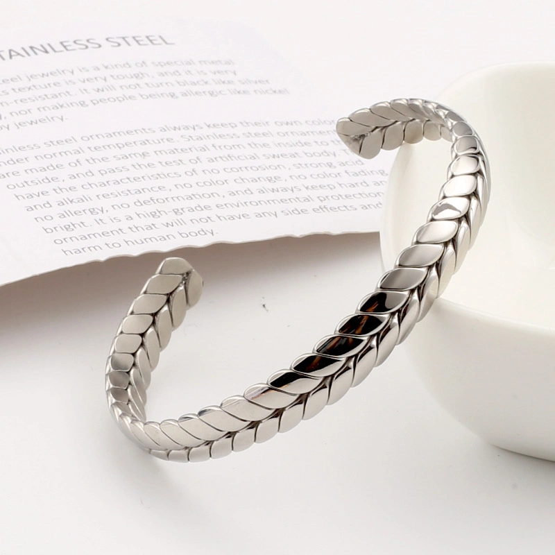 Fashion Stainless Steel Wheat-Ear Opening Cuff Bracelet