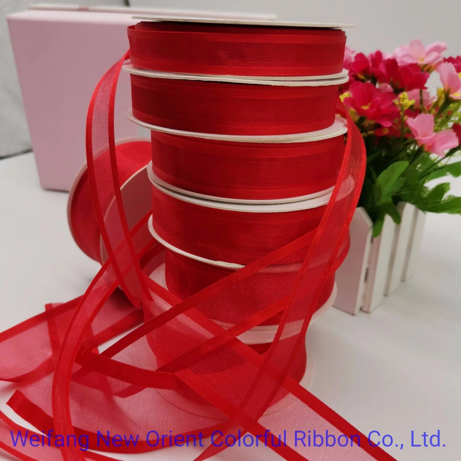 Red Festival/Wedding Satin Edge Organza Ribbon with Best Price and High quality/High cost performance 