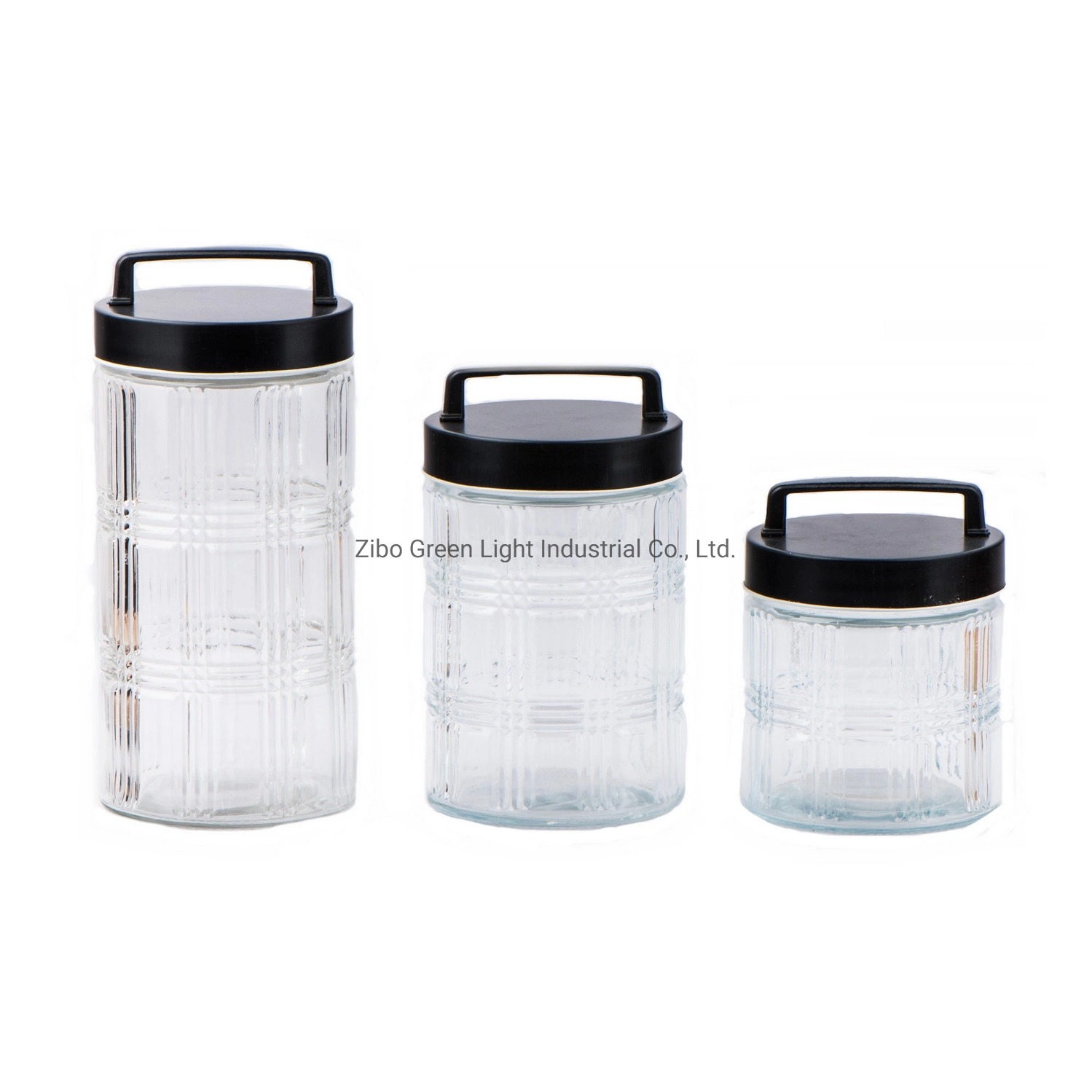 Embossed Glass Food Storage Jar with Black Metal Screw Lid