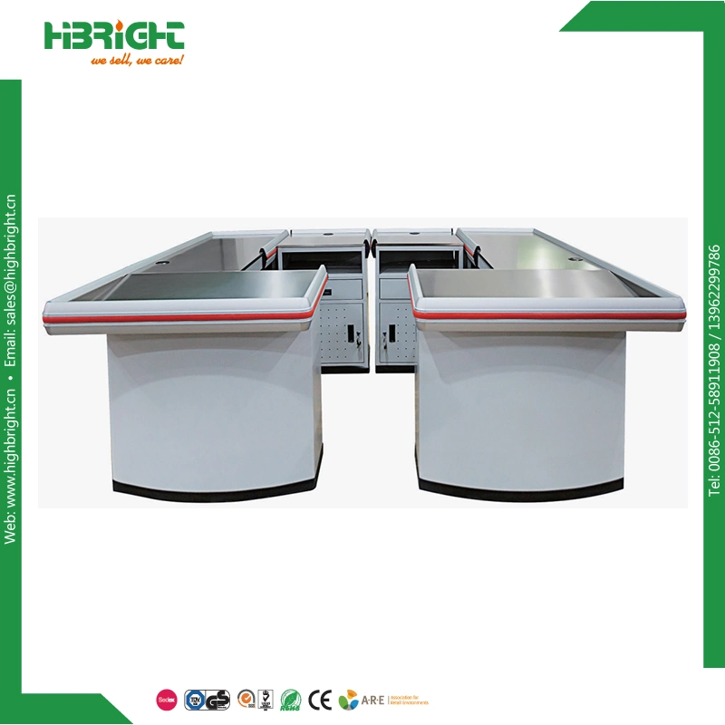 Double Conveyor Belt Check out Stand Supermarket Cashier Counter Desk