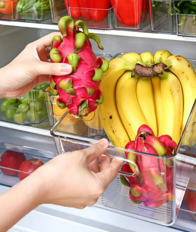 Bacs de l'organiseur des bacs de rangement en plastique transparent avec poignée pour le réfrigérateur