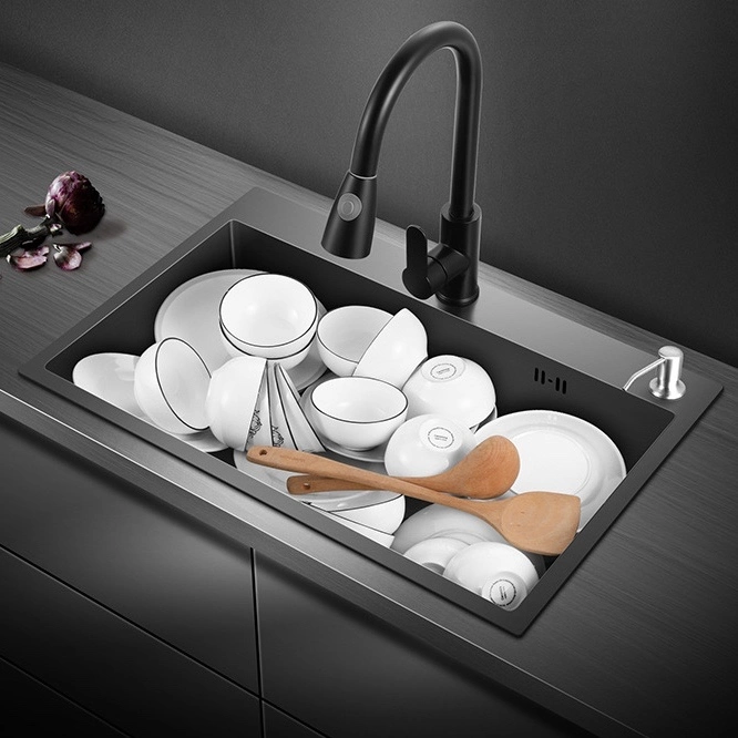 Kitchen Sink Sink Double Sink Household Nano Black Handmade Sink 304 Stainless Steel Under Counter Basin