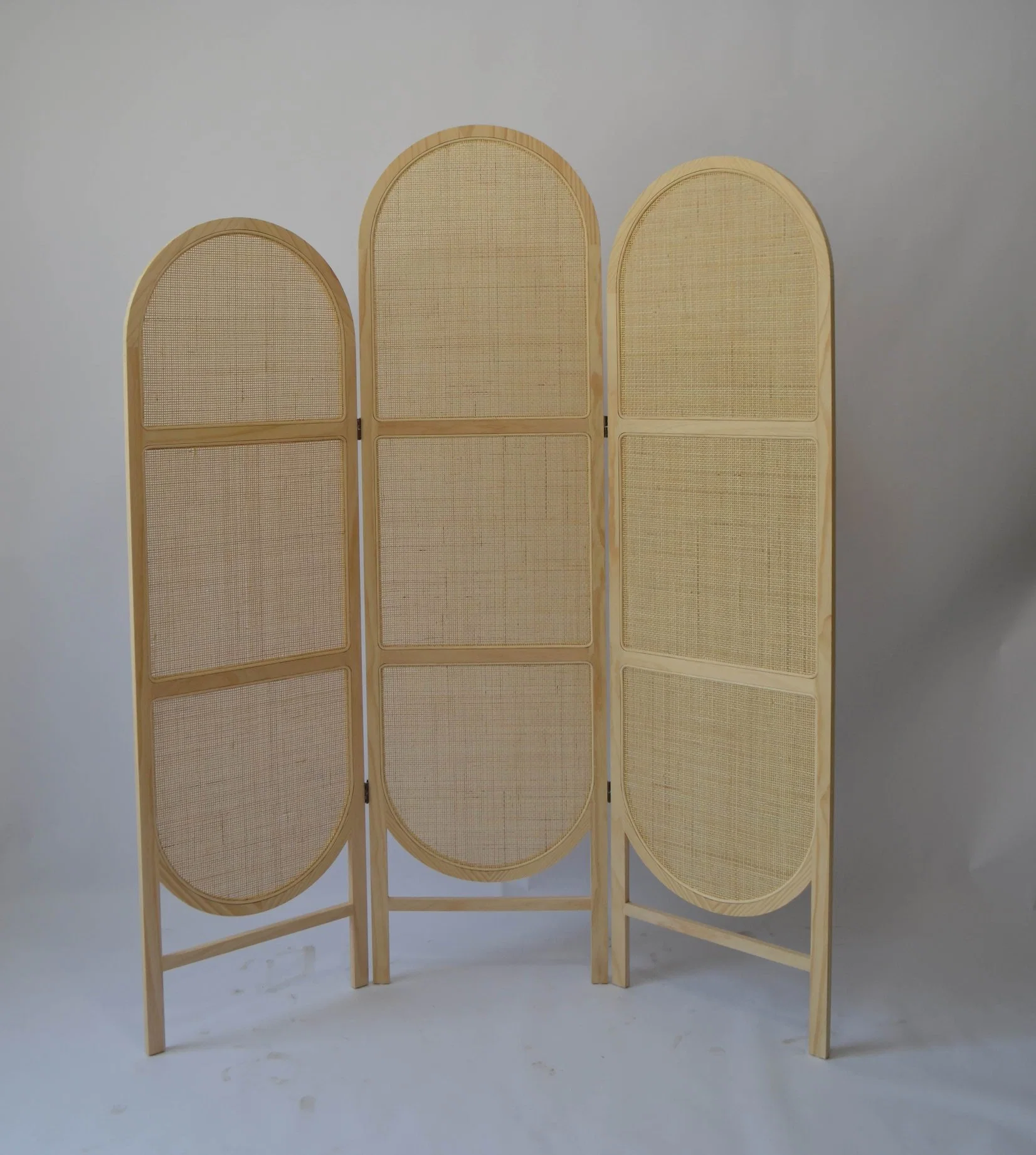 Wood Folding Screen with Rattan Woven Room Divider with 3 Panel