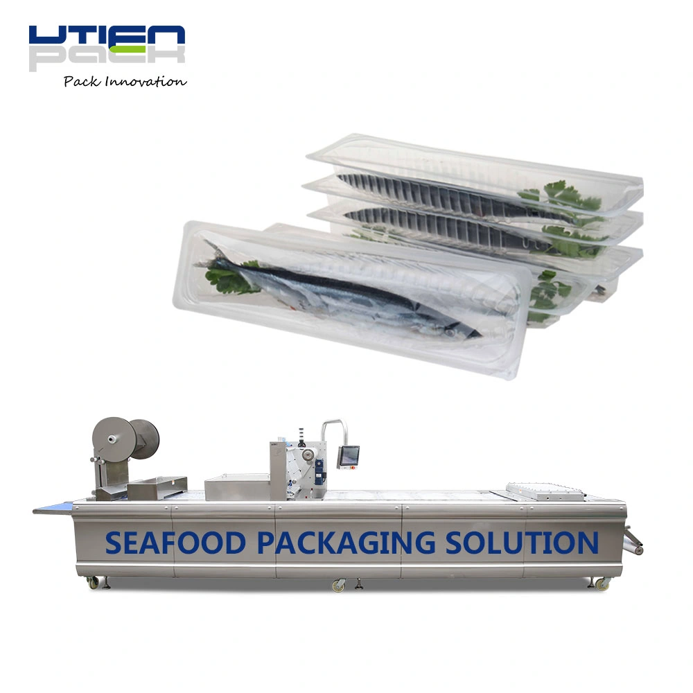 High Output 1000pk Per Hour Fresh Frozen Fish Shrimp Tuna Fillet Vacuum Map Packaging Machine