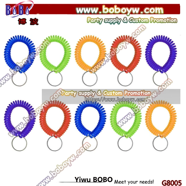 Yiwu Market Agent Aspire Plastic Bracelet Wrist Band Coil Spiral Key Chain Assorted (G8005)