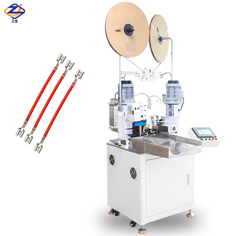 Los extremos de doble completamente automático tira cable cortado previamente Terminal Tubular aislado de crimpado Zhengjia máquina- (ZJ-02A)