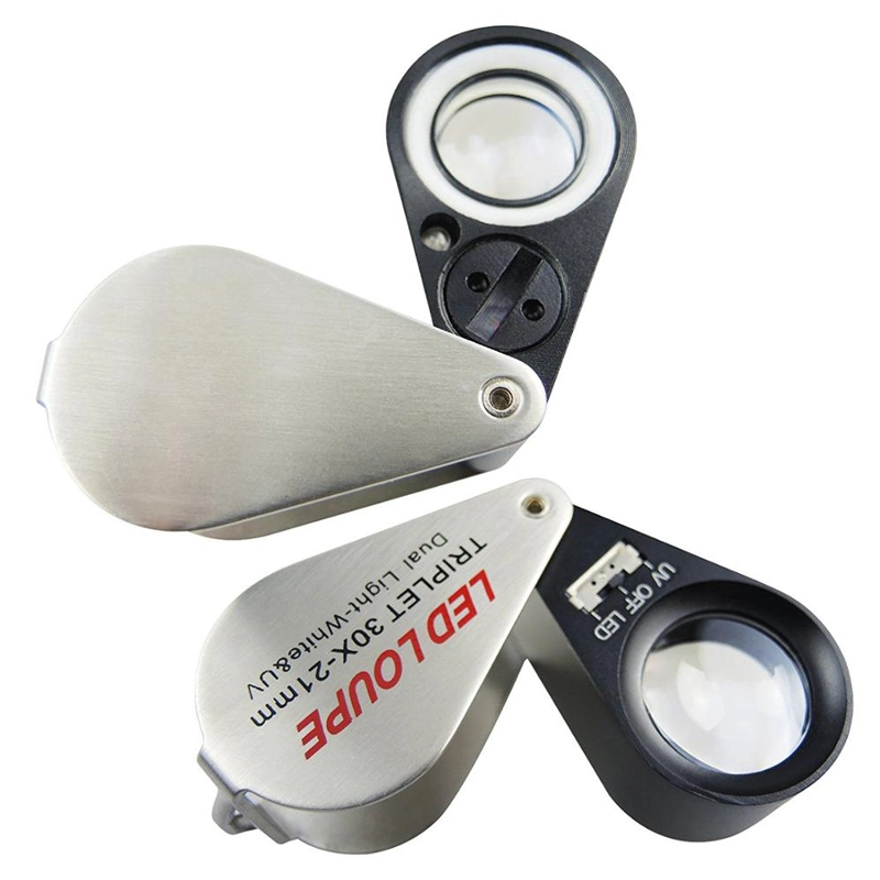 LED Light 30x Loupe مع مجوهرات فوق البنفسجية مكبر مع مصابيح LED و UV عدسة مكبرة لتعريف المجوهرات