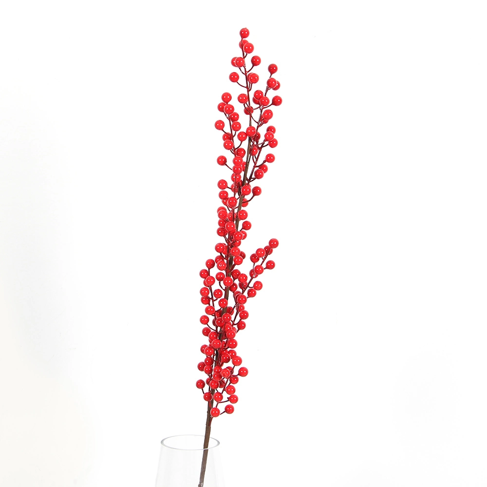 Wholesale/Supplier Artificial Flower 80cm Artificial Crabapple Red Round Berry Branch Red Rubber Plastic Christmas Berries Bedroom Hotel Decoration