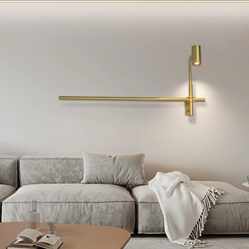 Hotel Bedside Background Sconces Modern Line LED Wall Lamp Light in Brass