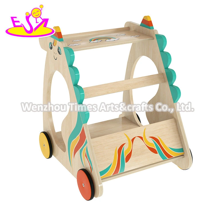 New Arrival Walking Learning Trolley Cart Wooden Unicorn Push Walker for Baby W16e226