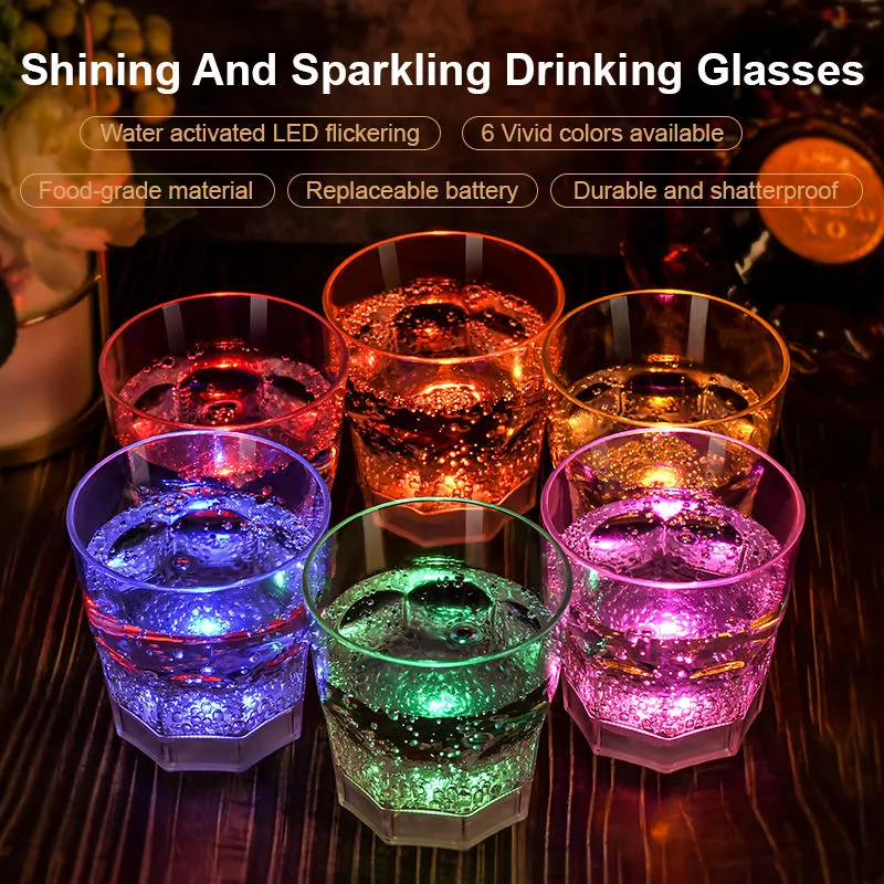 Plastic Eco Acrylic Tumbler Reusable Octagonal Drinking Glasses LED Cups