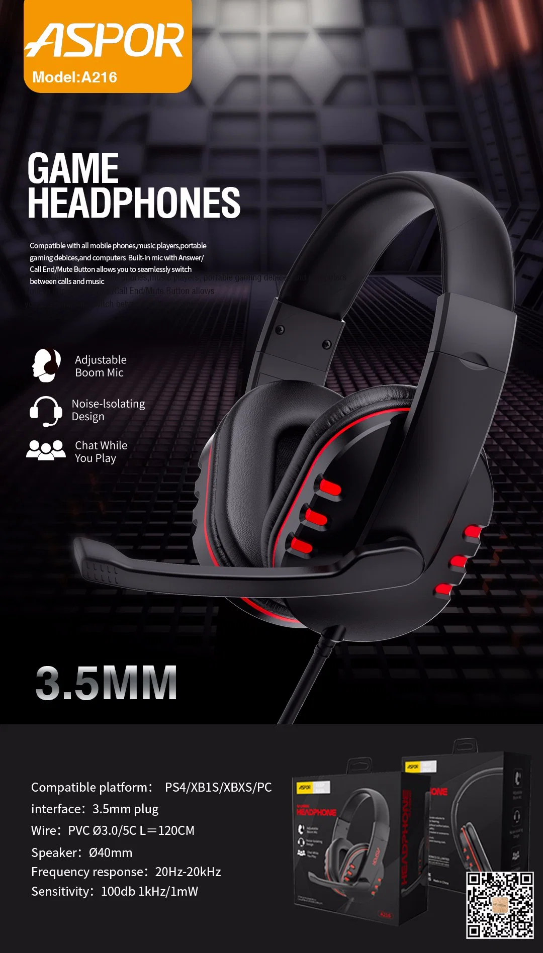 Casque d'écoute en gros avec microphone pour le jeu, couleur noir et blanc.