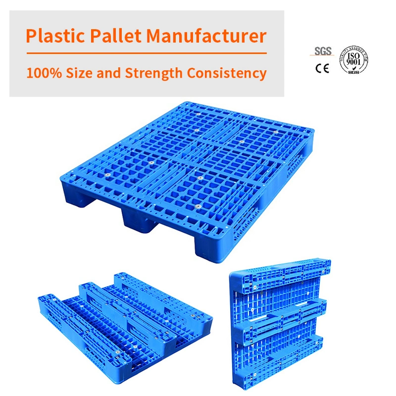 Superficie plana de HDPE de altas prestaciones Gran Racking antideslizamiento reforzado Almacén industrial apilable Palets de plástico reutilizables Euro apilables