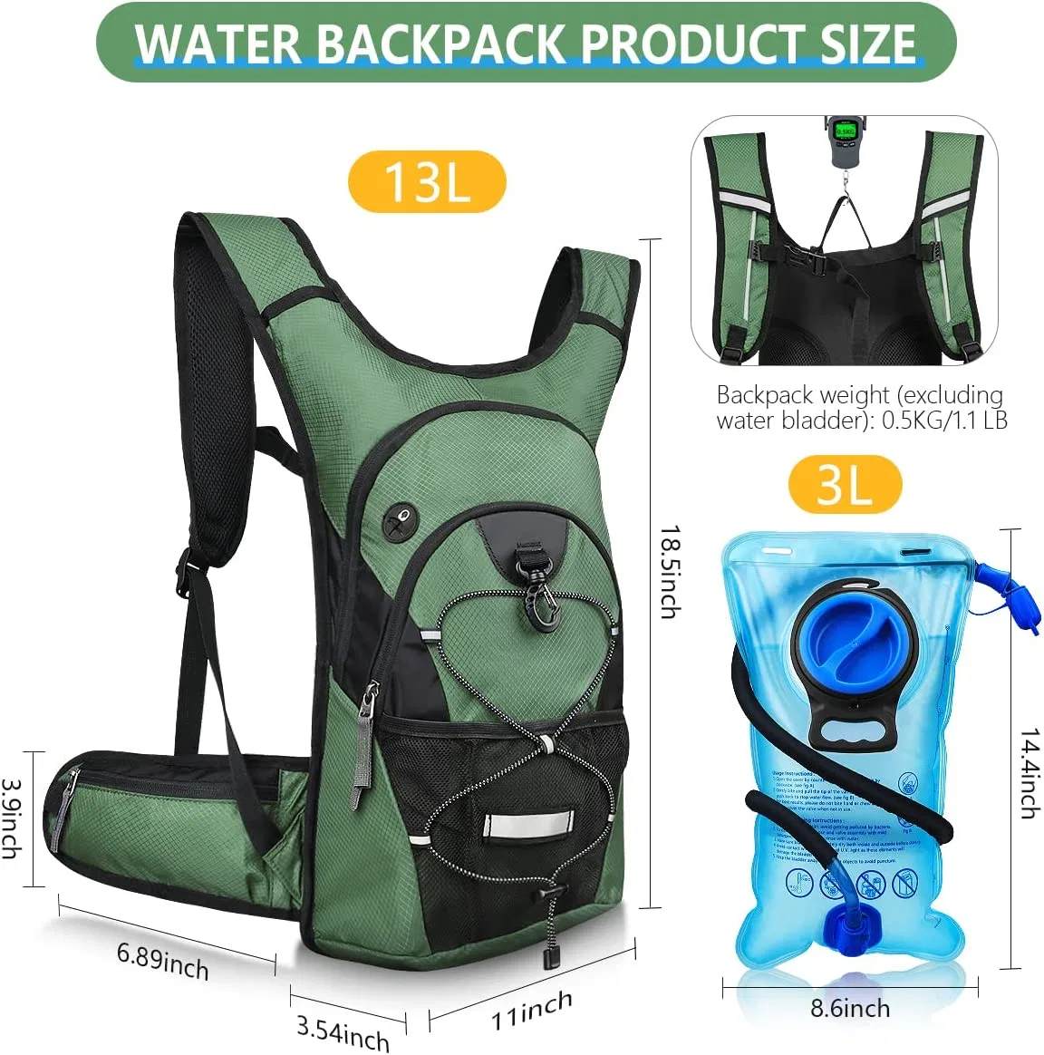 Personalisierbare Logo Hydration Rucksack; Leichte Packung