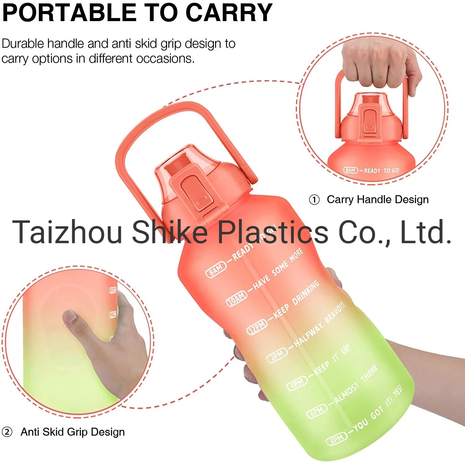 OEM de la fábrica de plástico sin BPA 2.2L motivacional medio galón la botella de agua
