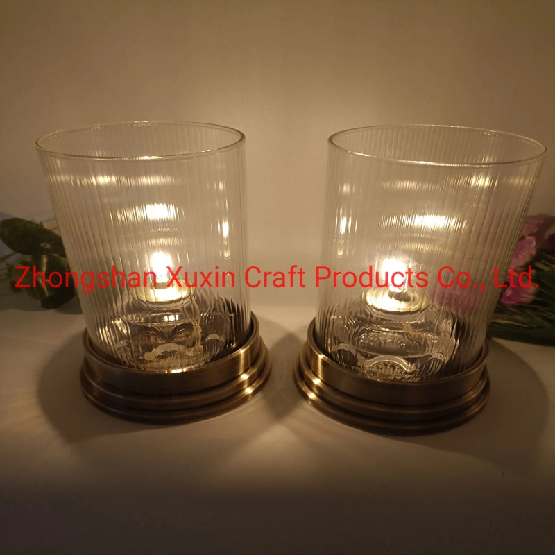 Hardware Metal Candle Holder with Striped Glass Tube