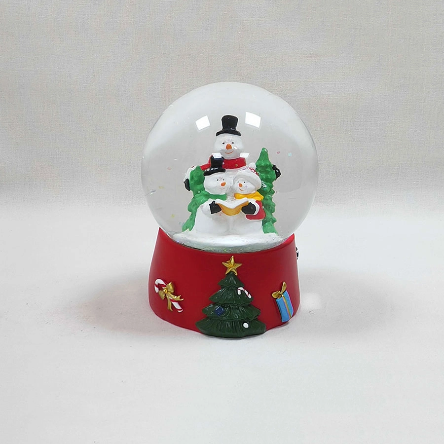 Resina personalizada árbol de Navidad Snowman vidrio decorativo bola de nieve con Polo de agua con música