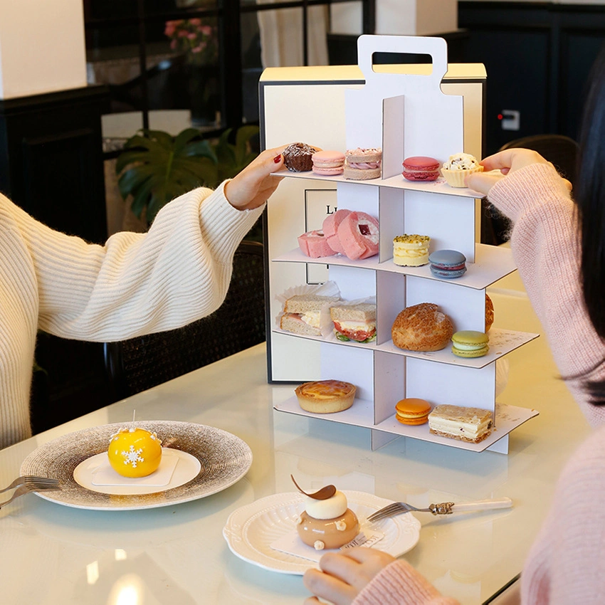 La Plaza de alta calidad de 4 capas de cartón postre pastel Cupcake Stand con cubierta de papel transparente y de fiesta y boda