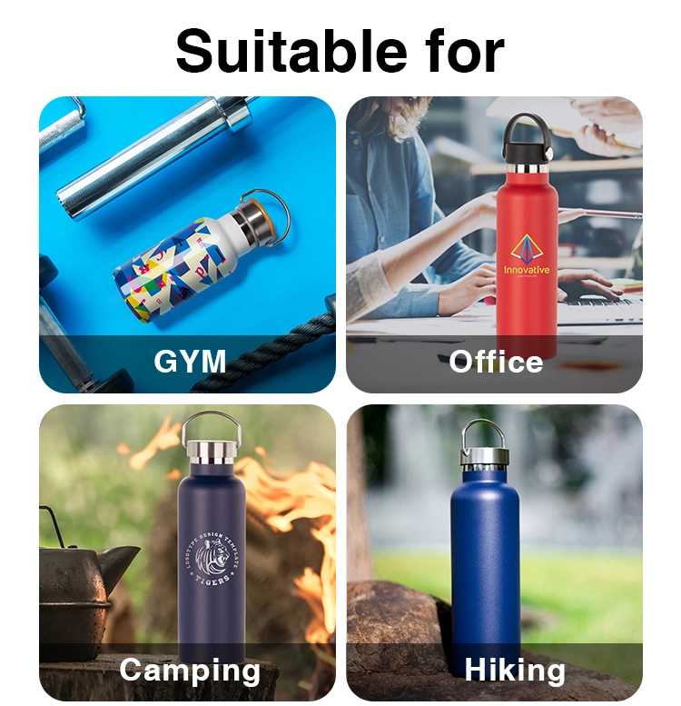 Gv013 Wholesale/Supplier 500ml 600ml 750ml Custom Logo Stocked Sports Insulated Stainless Steel Water Bottles with Bamboo Lid Double Walled