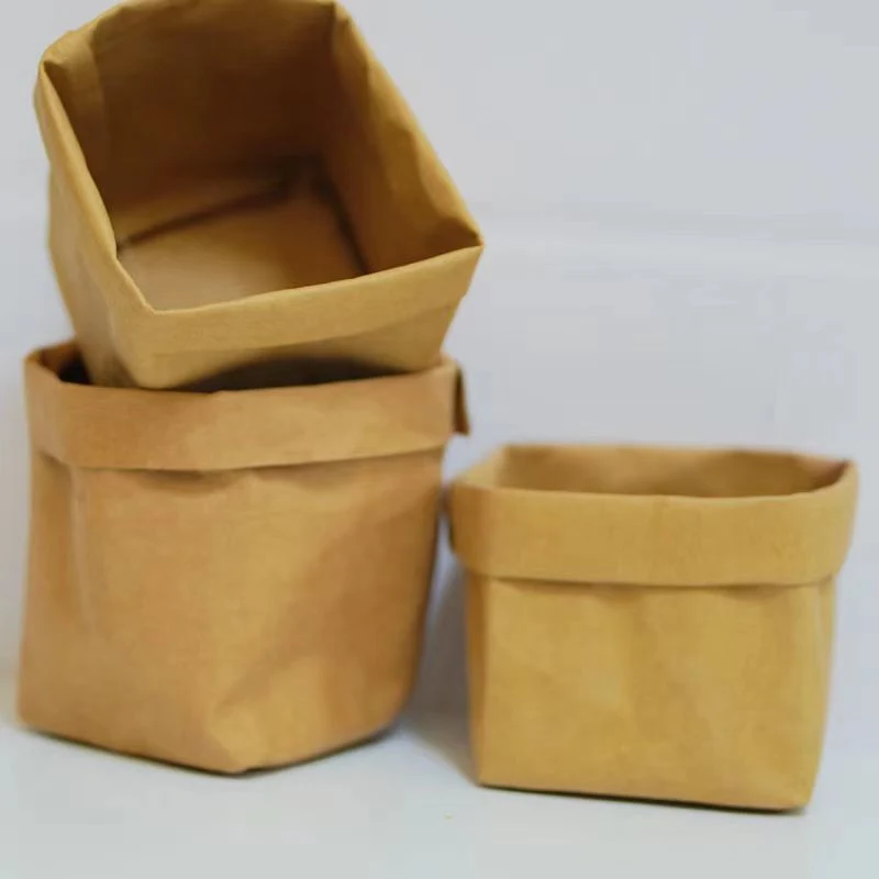 Bolsa de papel lavable Kraft, Bolsas de compra reutilizables, Bolsas de papel de cocina plantas de almacenamiento, comida, frutas, pote de flores, juguetes, Caqui