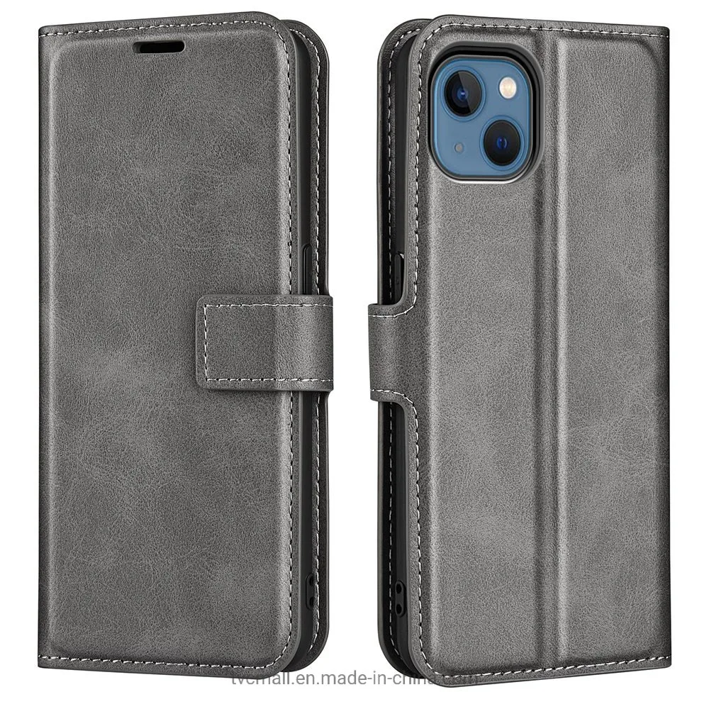 Para el iPhone 14 de 6.1 pulgadas con textura de cuero de PU Wear-Resistant Teléfono celular caso Teléfono magnético protector con soporte de cartera - Gris