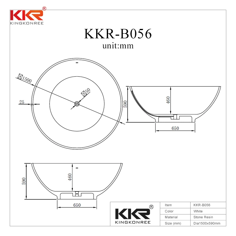 Resin Solid Surface Stone Matt Glossy Finished Bathtub Free Standing Bath Tub