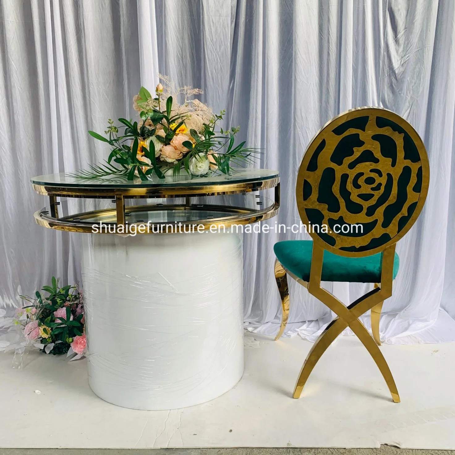 Hot Sale Events Wedding Furniture Glass Round Cake Table