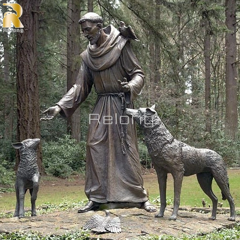 Katholische Bronze St. Francis von Assisi und Wolf religiöse Statue Chinesischer Lieferant