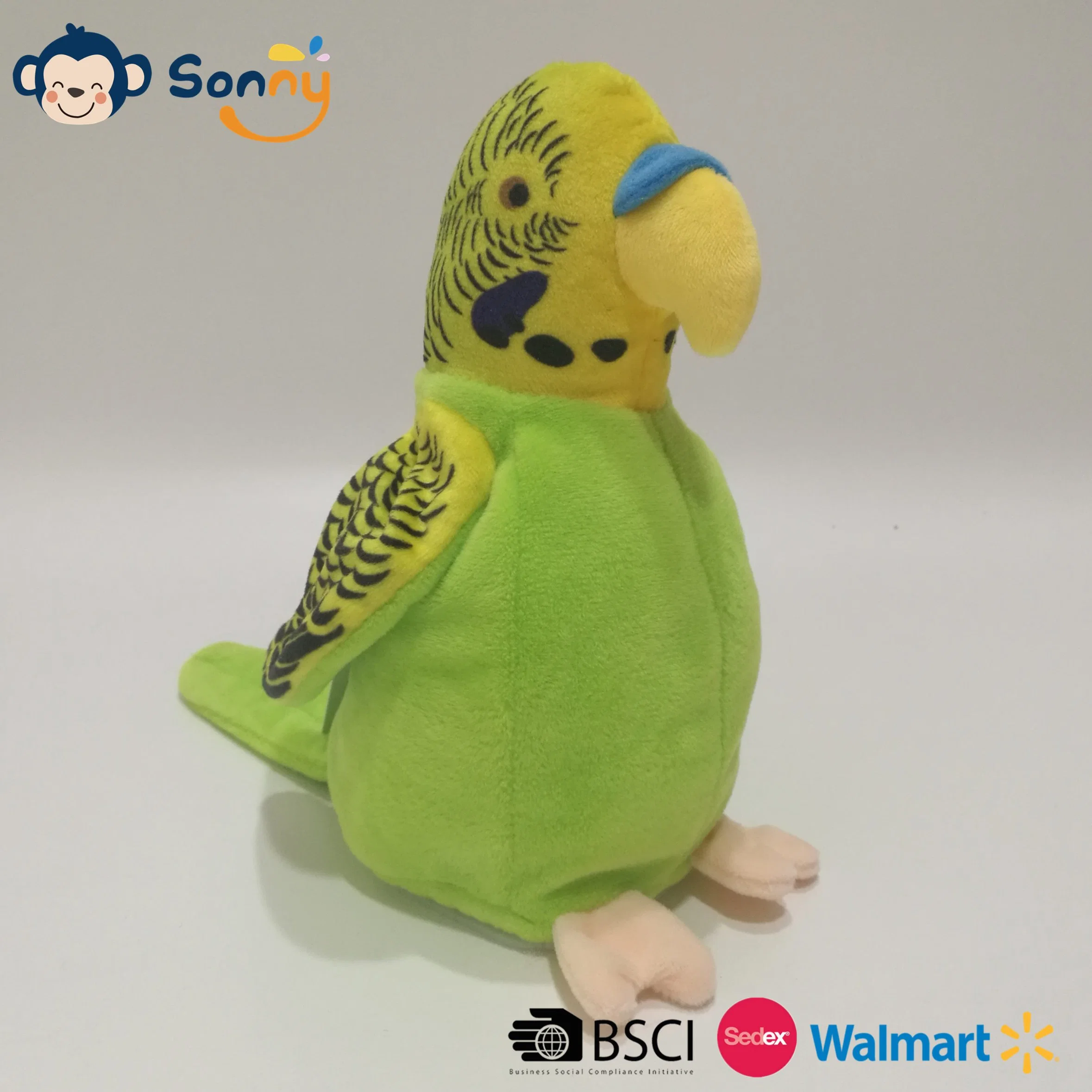 2023 Hot Selling grabación de voz personalizada, repetición y Alas que aletan Plush Parrot Talking Back Toy BSCI Audit