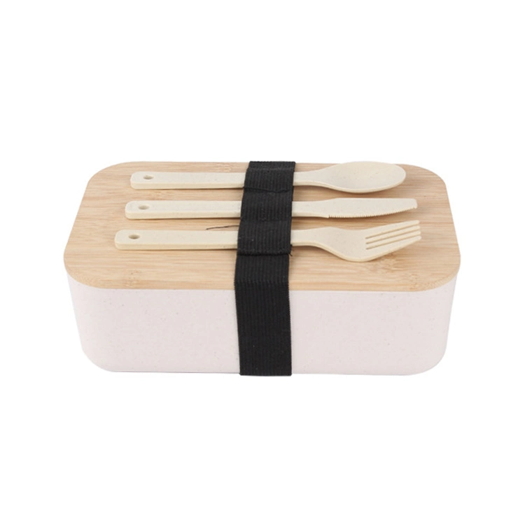 Boîte à Bento en bois étanche et chaude, portable, couvercle en bambou, fibre Panier repas en plastique avec couverts pour adultes