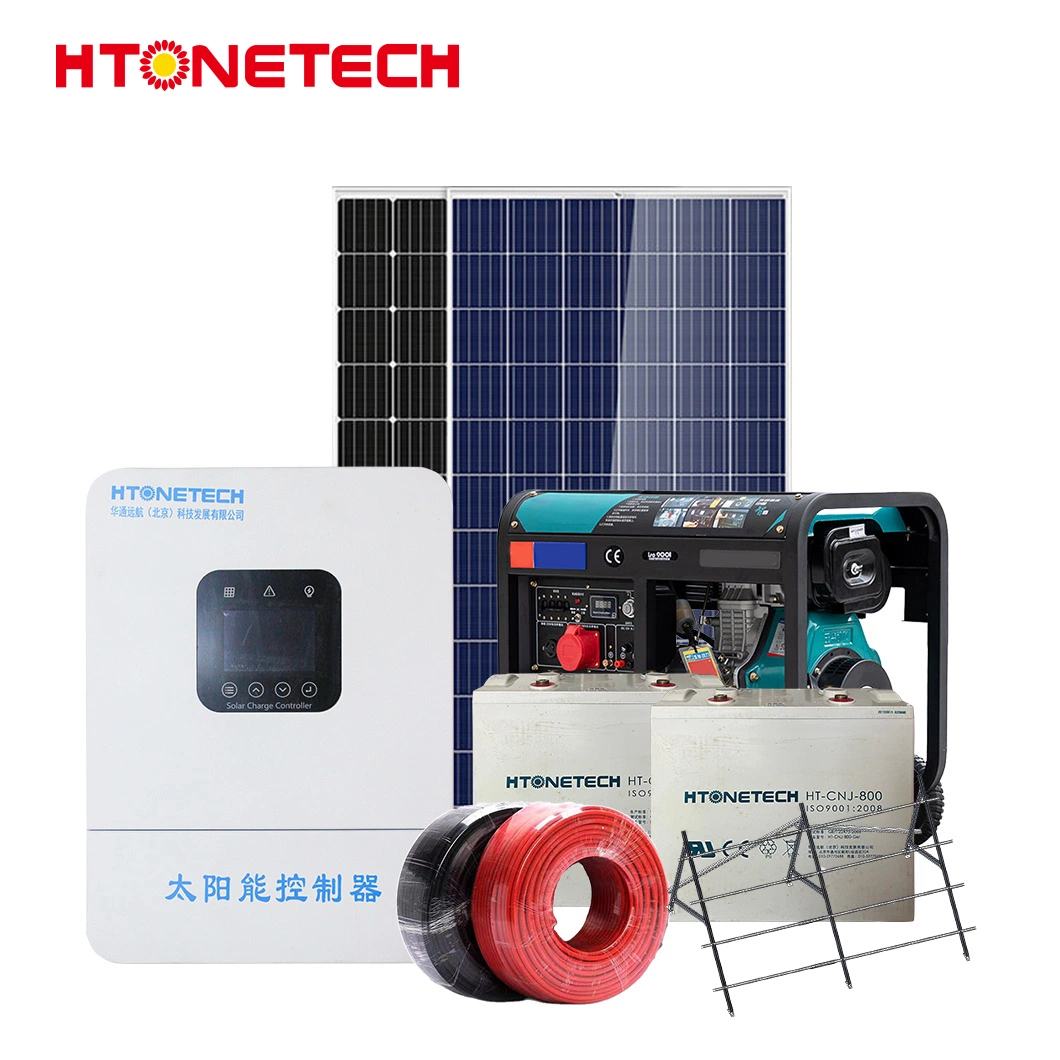 Htonetech Built in Battery Solar System off Grid Suppliers China 5kw 273kw 300watt Solar Panels Monocrystalline 1mva Diesel Generator 5kw Hybrid Solar Power