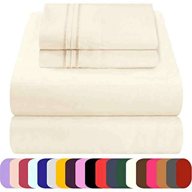 China Supplier Brushed Fabric Home Hotel Hospital Bed Microfiber Sheets Set with Embroidery