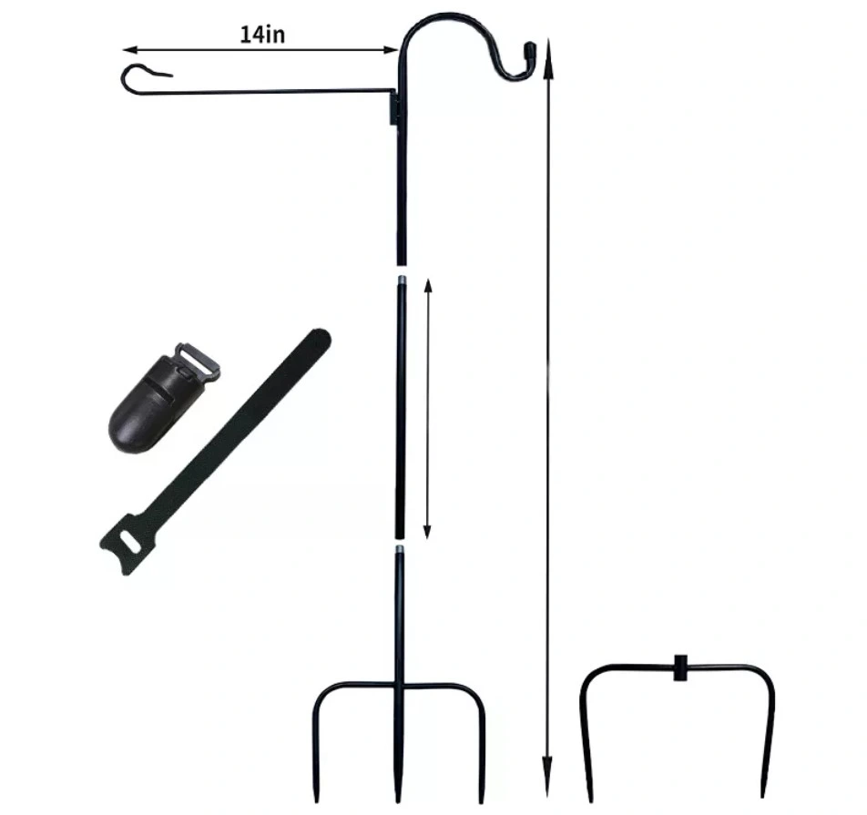 Suporte de bandeira de jardim com ganchos para Shepherds, altura de 48 polegadas com poste de bandeira de jardim de metal com 1/2 polegadas de espessura - Exterior