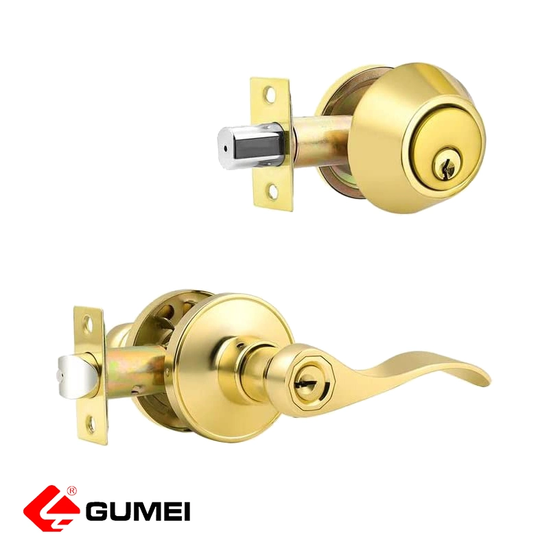 Polished Gloden Door Lever Lockset with Deadbolt Door Lock