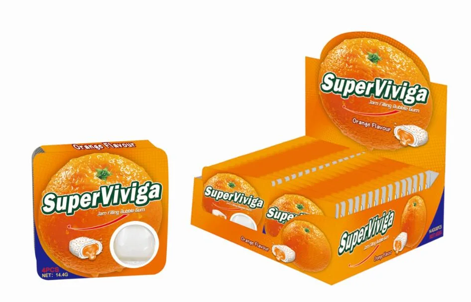 Factory Wholesale/Supplier New and Hot Sell Super Heart Super Viviga 4PCS Jam Filling Chewing Gum