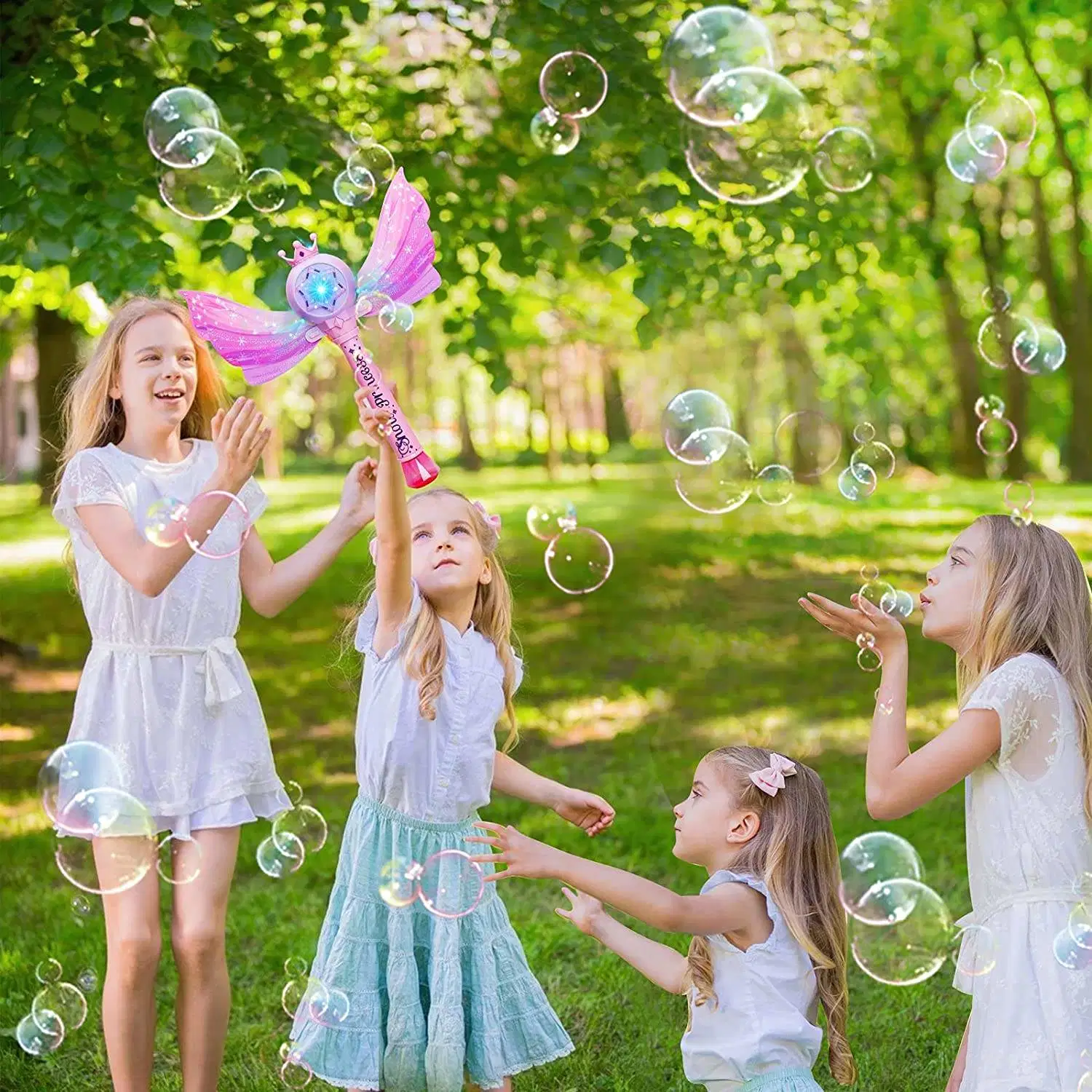 Princess Magic Bubble Wand Machine Soap Bubble Stick Toys for Girls with Wings Outdoor Indoor Bubble Launcher Toys