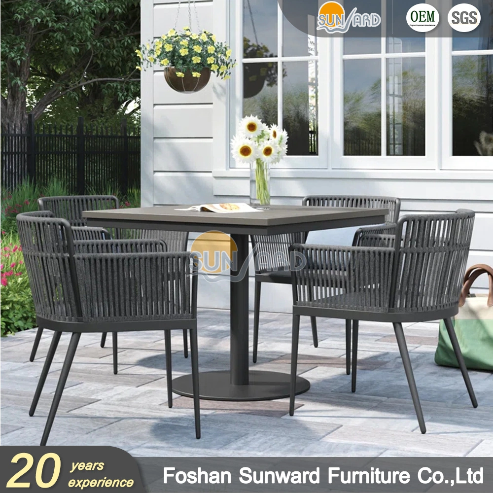 Customized Modern Outdoor Home Resort Hotel Restaurant Furniture Aluminum Teak Wood Rope Woven Dining Chairs and Table Set