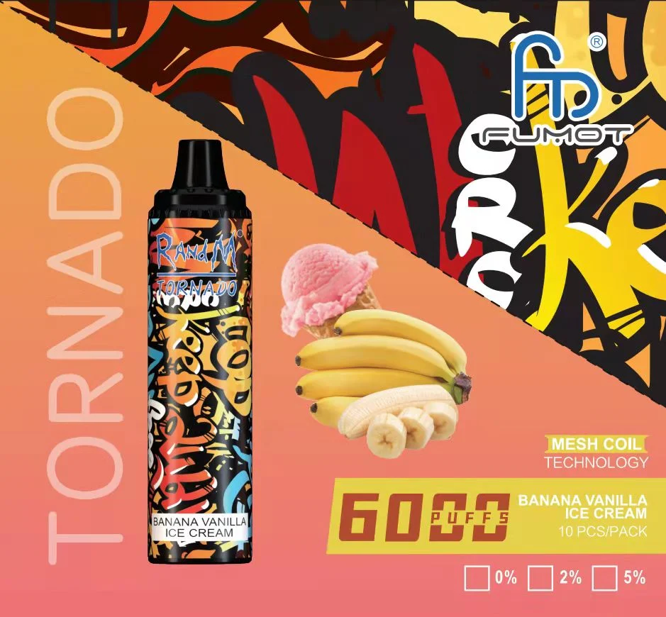 Design agradável e caneta vape descartável recarregável de longa duração com 6000 puffs, Randm Tornado.