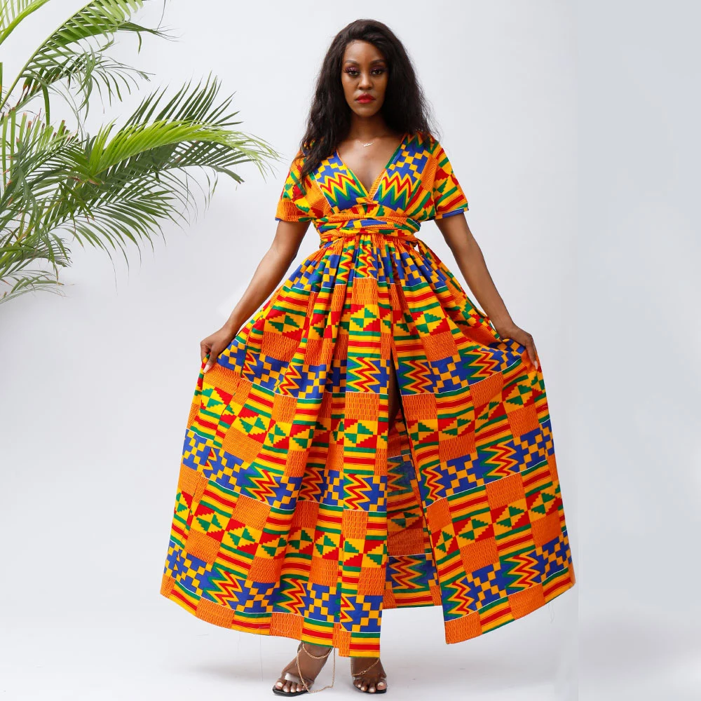 2021 Robe Maxi en Coton 100% Personnalisée de Mode en Gros avec Motifs Kitenge Africains Grande Taille Épaules Dénudées pour Femmes